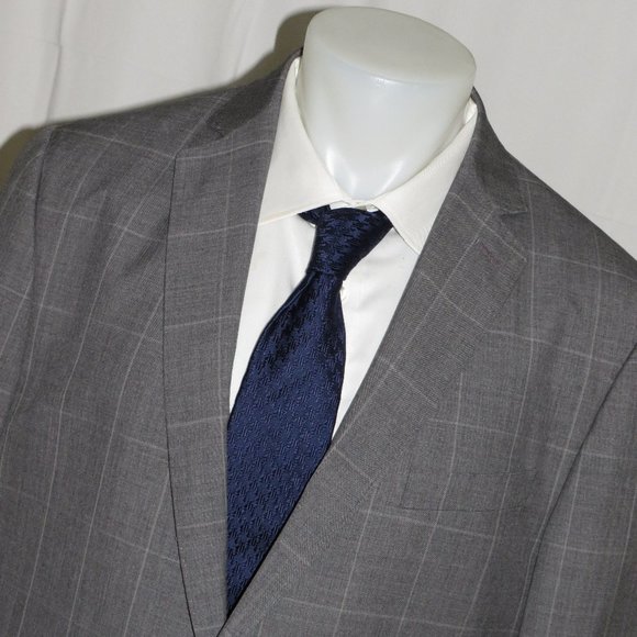 Trunk Club Custom Gray Windowpane Plaid Flat Front Two Button Suit 44R - Picture 6 of 15